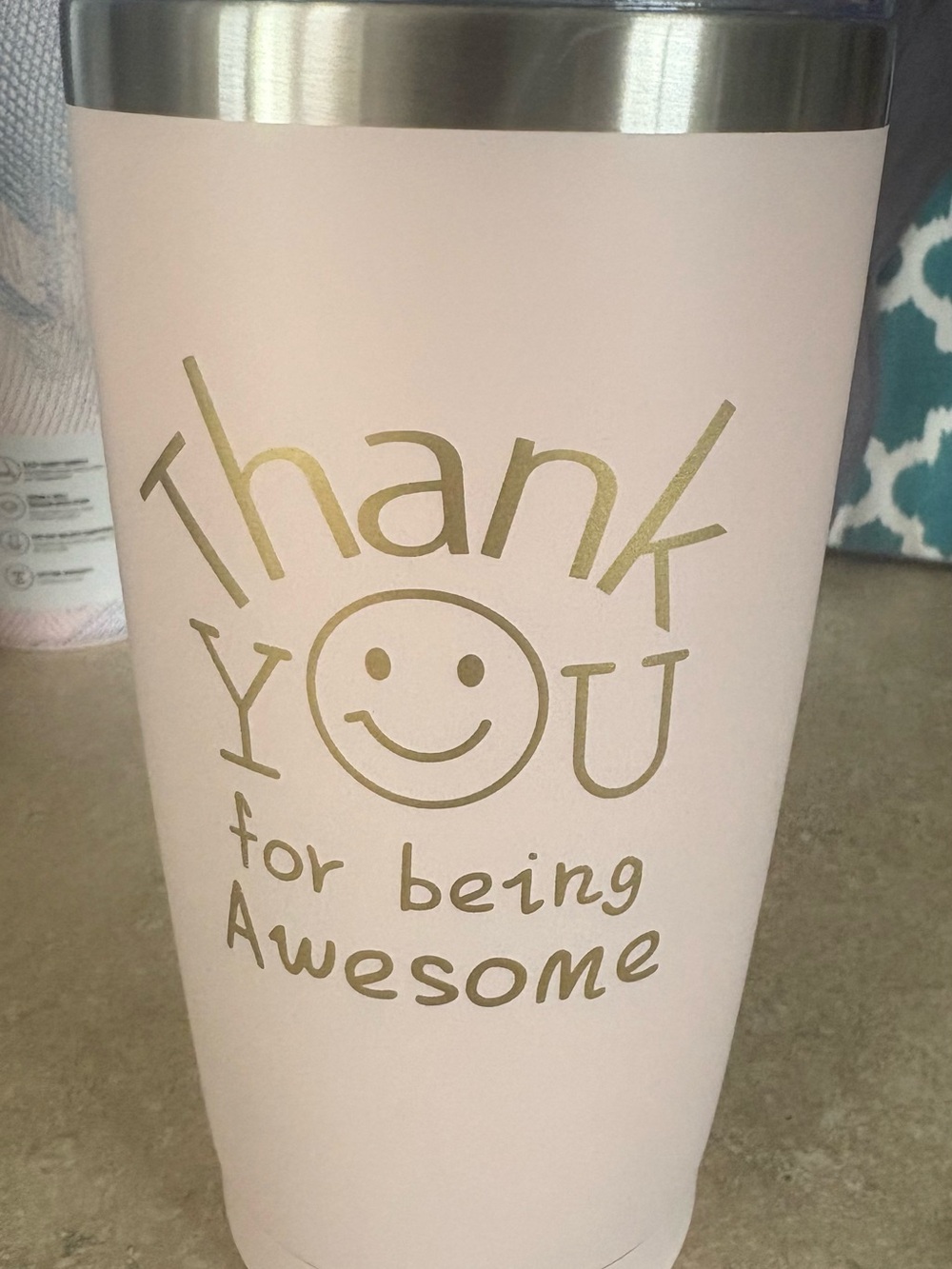 Pink Tumbler with Gold 'Thank You for being Awesome'